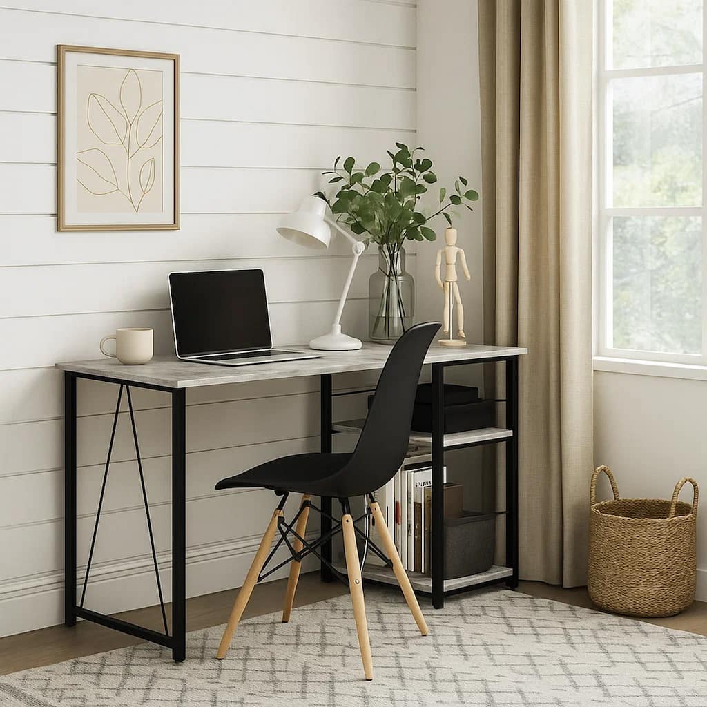 Writing Desk with Rustic Wood Finish, Antique White and Black