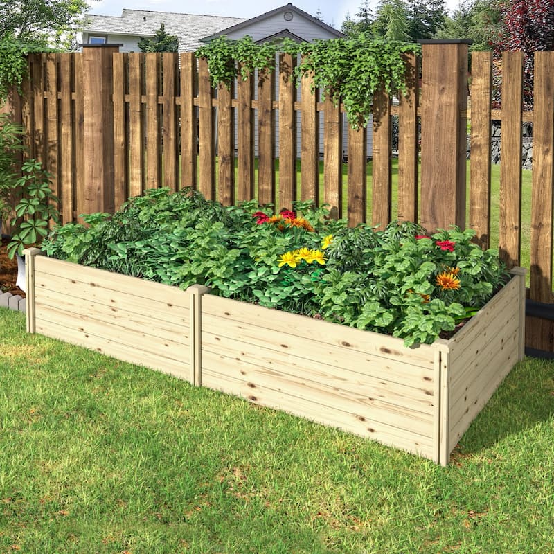 VEIKOUS Natural Wood Raised Garden Bed, Outdoor Planter Box for Vegetables, Flowers, Herbs, Natural Brown