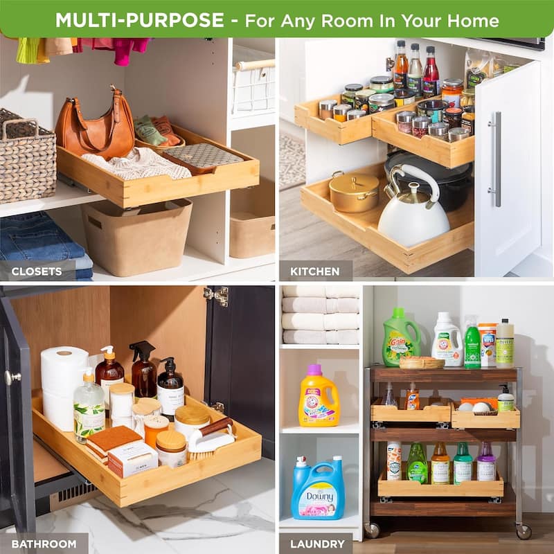 Hold N' Storage Bamboo Wooden Pull out Cabinet Organizer - Requires At Least a 21"D Cabinet Opening