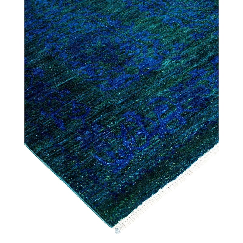 Overton Hand Knotted Wool Vintage Inspired Modern Contemporary Overdyed Blue Area Rug - 5' 3" x 8' 10"