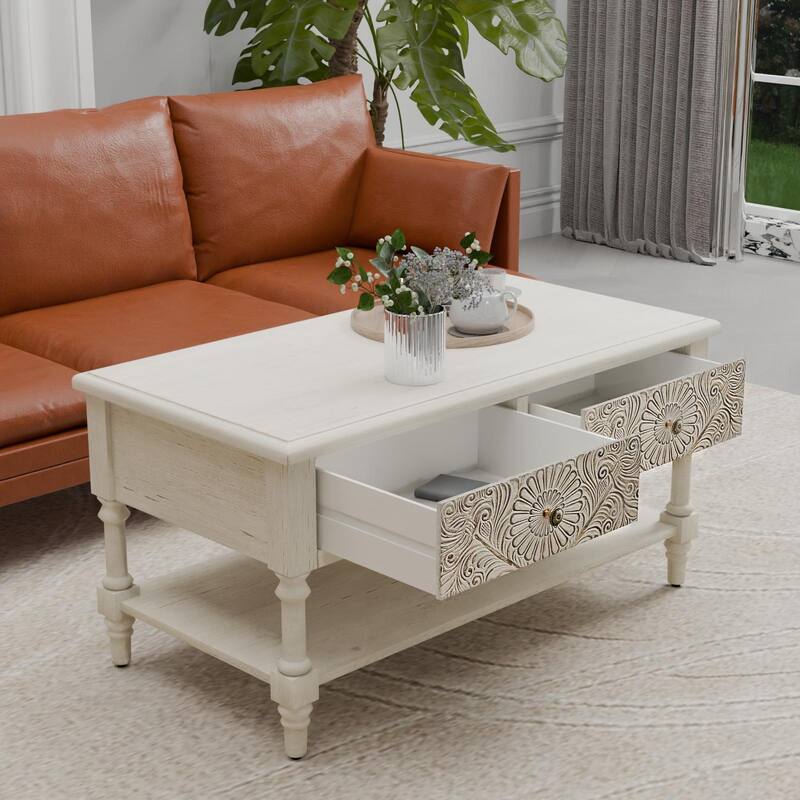 COSIEST Vintage 32'' Solid Wood 2-Drawers Console Table
