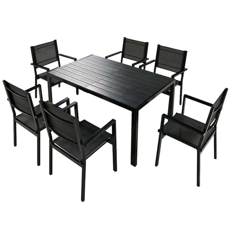 7 Piece High-Quality Steel Outdoor Table Chair Set for Patio, Balcony, Backyard