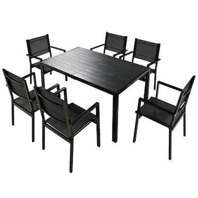 7 Piece Outdoor Dining Set, All Weather Steel Patio Dining Furniture with a Rectangular Table and 6 Chairs
