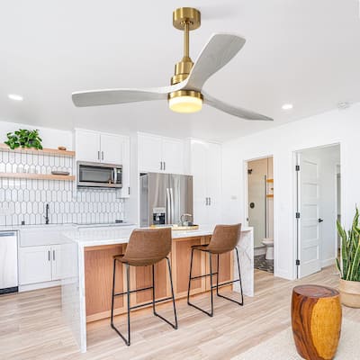 52 Inch Wood Ceiling Fan with Dimmable LED Light & Remote Control, Reversible DC Motor Ceiling Fan for Living Room