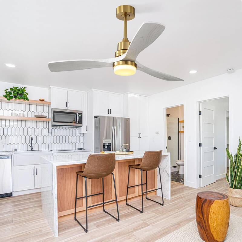 Wood Reversible Ceiling Fan with Dimmable 3 Color LED Light & 6-Speed Remote Control, and Silent Operation
