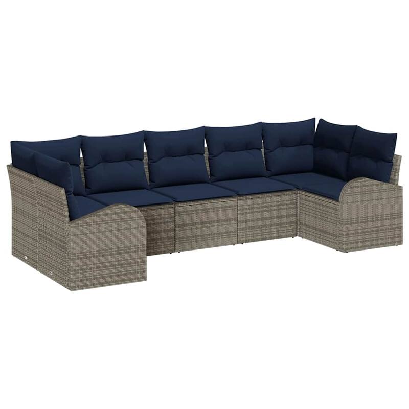vidaXL 7 Garden Sofa Set with Cushions Black/Brown/Grey Poly Rattan - 113.8 x 48.8 x 27.2