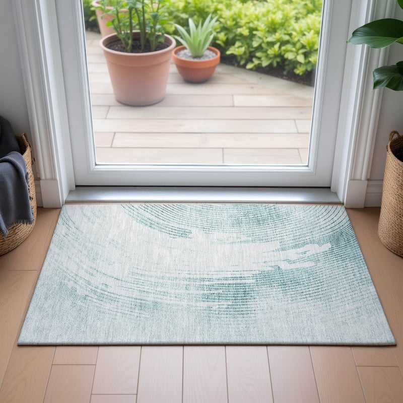 Machine Washable Indoor/Outdoor Contemporary Wave Chantille Rug
