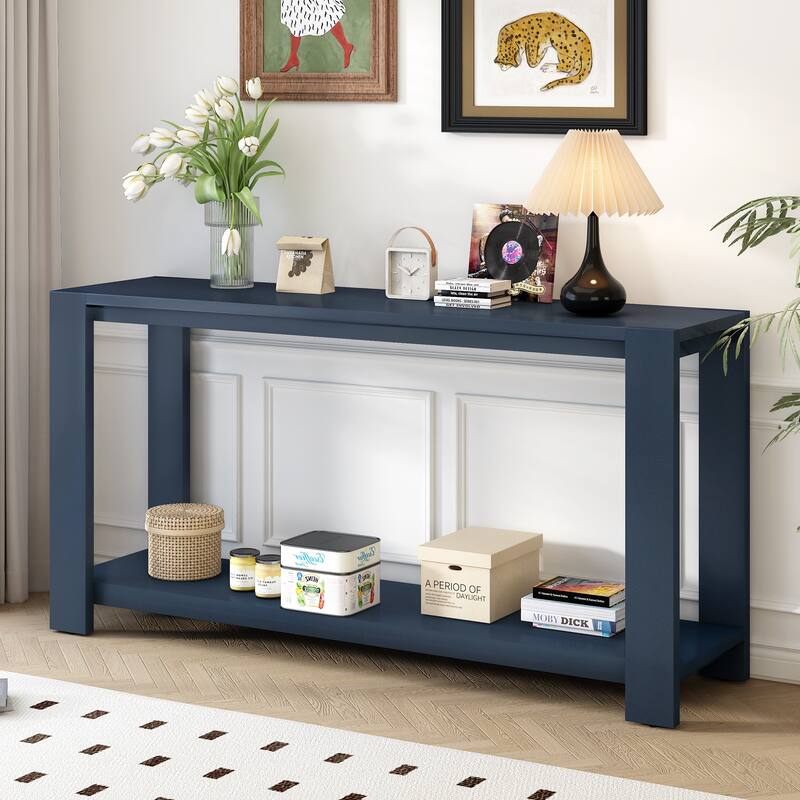 59.8" MDF Console Table with Shelf, Minimalist Design - Navy Blue