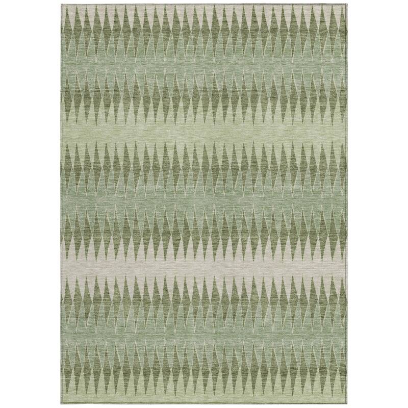 Artichoke Green And Light Green Striped Washable Indoor Outdoor Area Rug - 3' x 5'