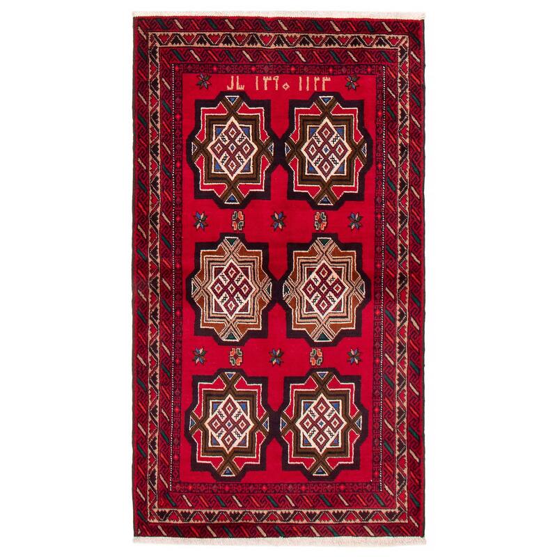 ECARPETGALLERY Hand-knotted Royal Baluch Red Wool Rug - 3'3 x 6'1 - Red - 3'3 x 6'1