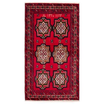 ECARPETGALLERY Hand-knotted Royal Baluch Red Wool Rug - 3'3 x 6'1