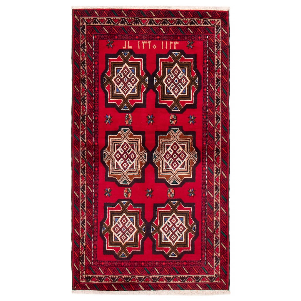 ECARPETGALLERY Hand-knotted Royal Baluch Red Wool Rug - 3'3 x 6'1