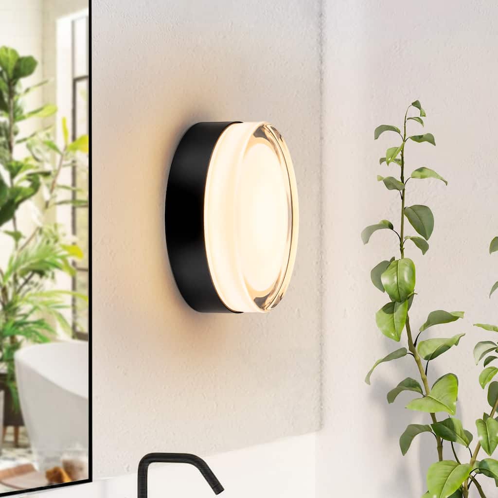 1-Light Modern Black Dome Dimple LED Flush Mount Light Wall Sconce Frosted Glass Bathroom Vanity Light
