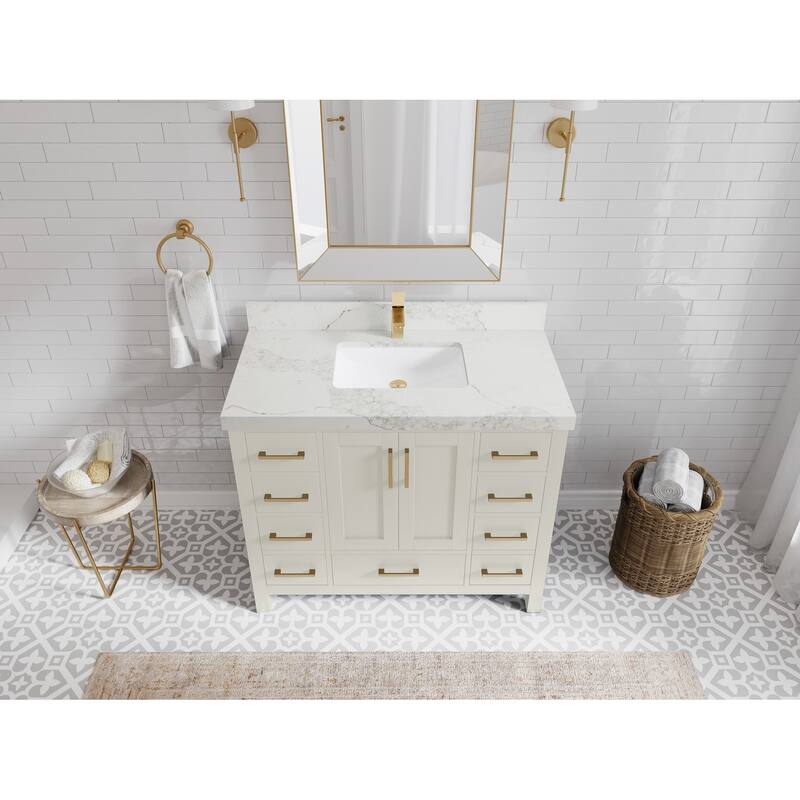 Willow Collections 42 in. W x 22 in. D Malibu Single Sink Bathroom Vanity with Countertop - 2" Calacatta Nuvo - Fine Grain