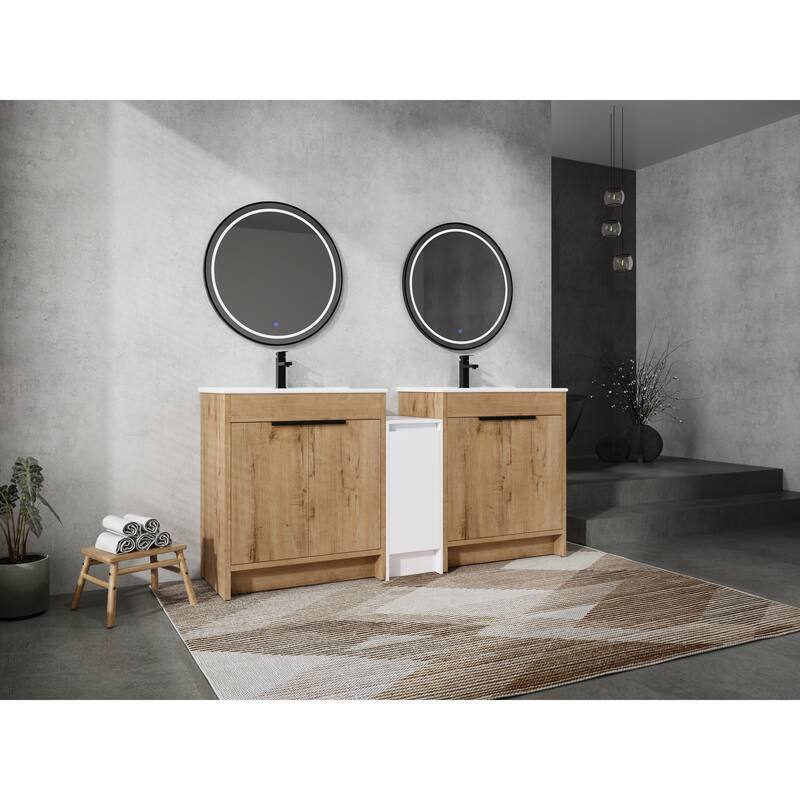 72" Freestanding Bathroom Vanity Set with Adjustable Storage Cabinets, Black Ceramic Sink