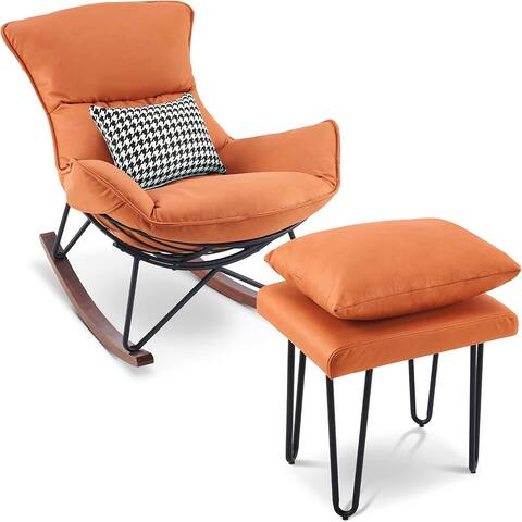 Mcombo Modern Accent Rocking Chairs with Ottoman, Lounge Armchair for Living Room Bedroom