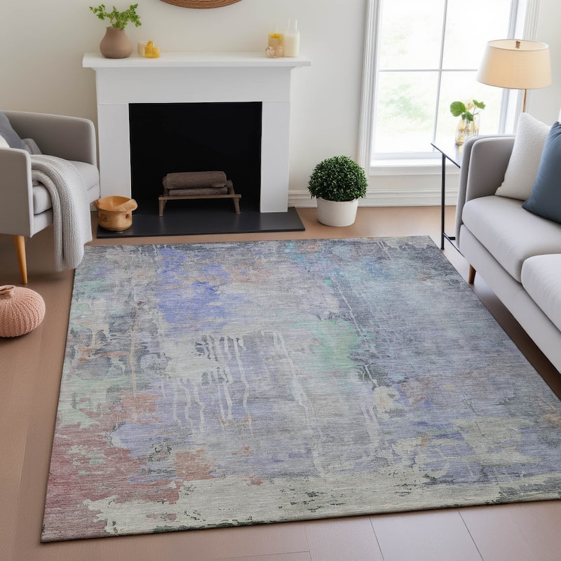 Premium Washable Super Soft Abstract Watercolor Mayfield Rug - Purple - 10' x 14'
