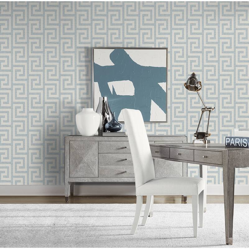 Lillian August Luna Retreat Greek Key Embossed Vinyl Unpasted Wallpaper