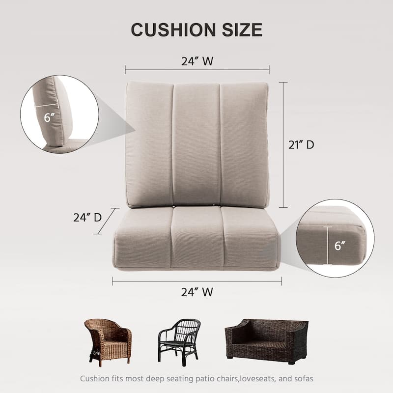 Gymojoy 24"x24"x6" Patio Thick Cushions & Pillows Set - Channel-Tufted Design Deep Seat Water & Fade Resistant Cushion Set
