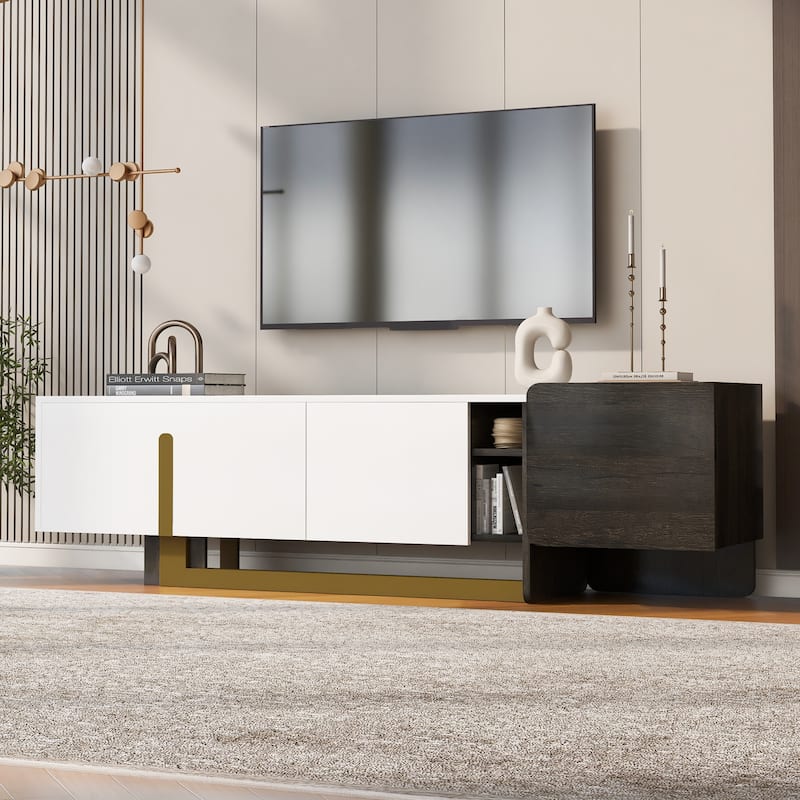 66.7 inch TV Stand Media Console for TVs up to 70", Light Luxury Cabinet with Metal Legs, 2 Doors & 1 Drawer