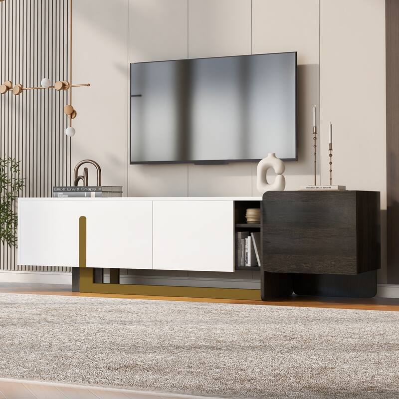 TV Stand for TVs up to 70 Inches, L-shaped Metal Base Television Cabinet TV Console with Drawer