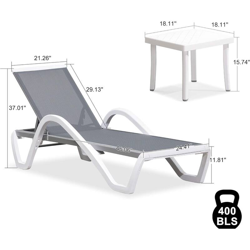 PURPLE LEAF Patio Chaise Lounge Chair Outdoor Plastic Textilene Lounger with 6 Adjustable Position for Outside Lawn Poolside
