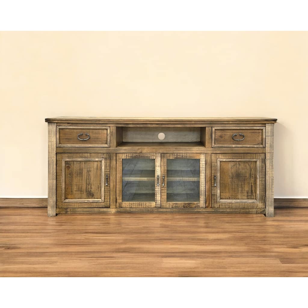 HomeRoots 80" Brown Solid Wood Cabinet Enclosed Storage Distressed TV Stand - 80' X '36.25' X '17.75