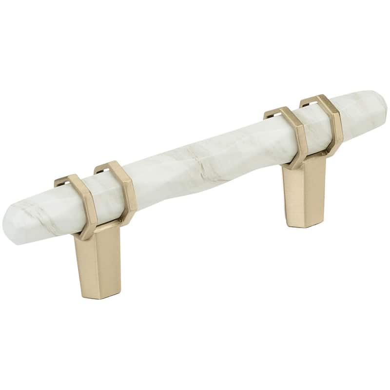 Amerock BP36639 Carrione 3" Center to Center Designer Cabinet Pull - Marble White / Golden Champagne