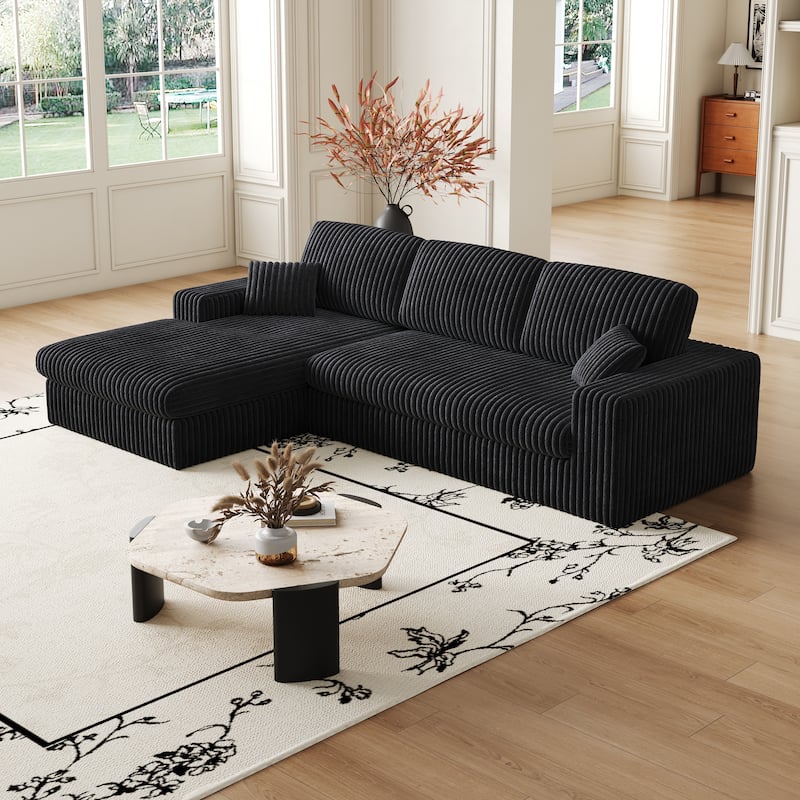 Corduroy Modular Foam Sofa, Recliner Seat Reversible Sofa, 2-In-1 Sofa With Recliner And L-Shaped Sofa Combination
