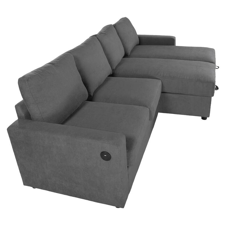 103.9" Polyester U-Shaped Sectional Sofa with 2 Storage Chaises and 4 USB Ports