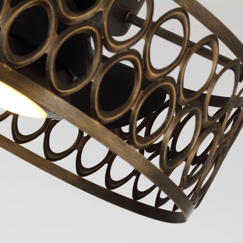 21" Antique Bronze Fandelier Caged Flush Mount Ceiling Fan with Remote - 21 in. D X 21 in. W X 8.1 in. H