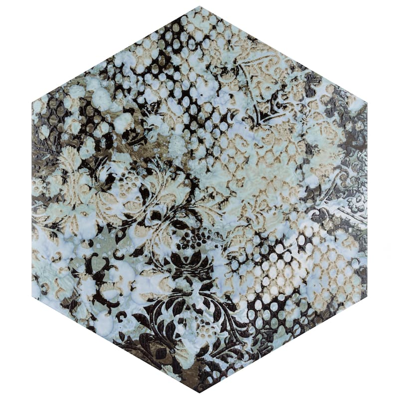 Merola Tile Inedita Hex Blue 9-7/8" x 11-1/4" Porcelain Floor and Wall Tile