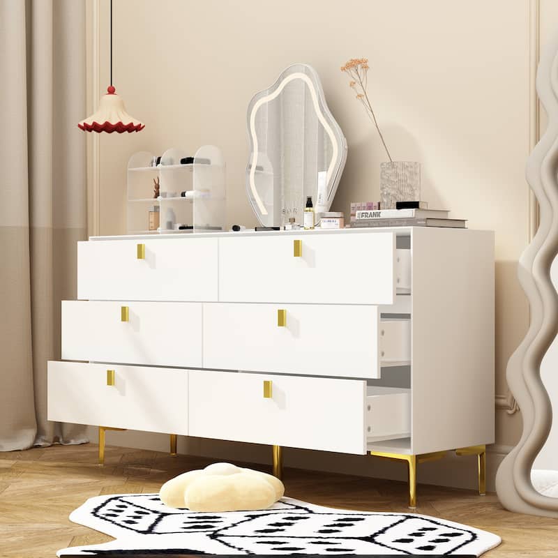 Dresser 6 Drawer Wood Dresser for Bedroom with Storage Modern Gold