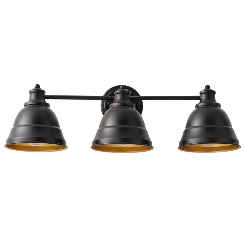 Farmhouse Black 3-Light Bathroom Vanity Light with Dome Metal Shades