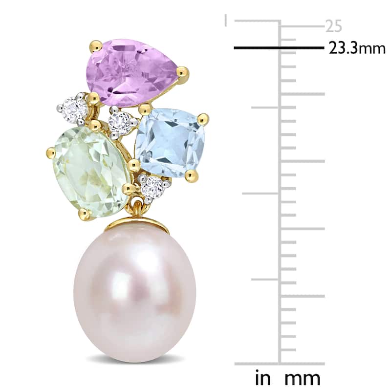 Miadora Cultured FW Pearl and Gemstone Drop Earrings in Yellow Plated Sterling Silver (9-9.5mm)