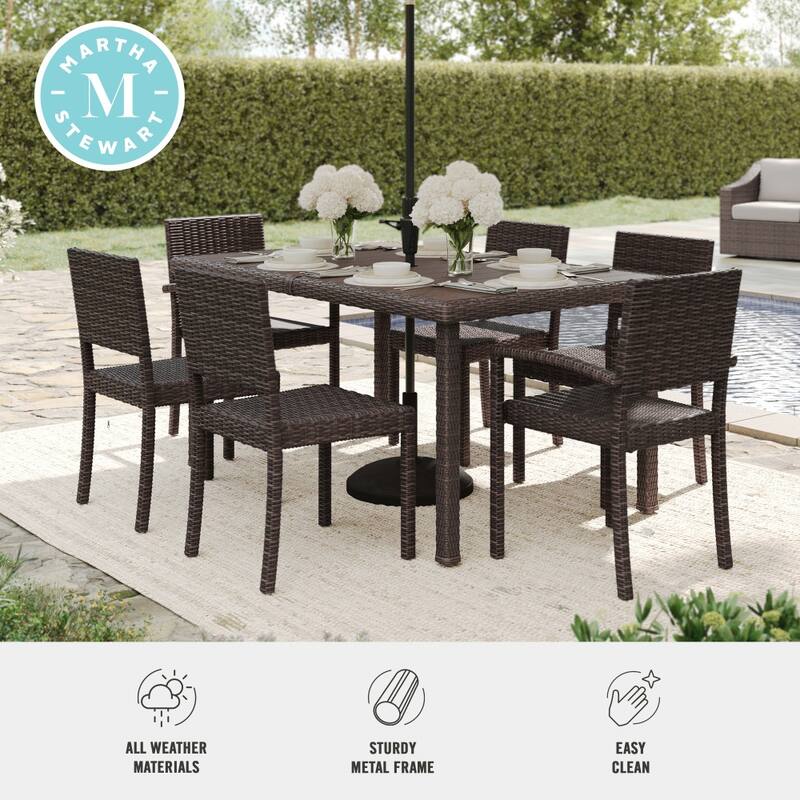 Martha Stewart 7pc Rattan Patio Dining Set - 6 Chairs, Table - 62"D x 39"W x 30"H