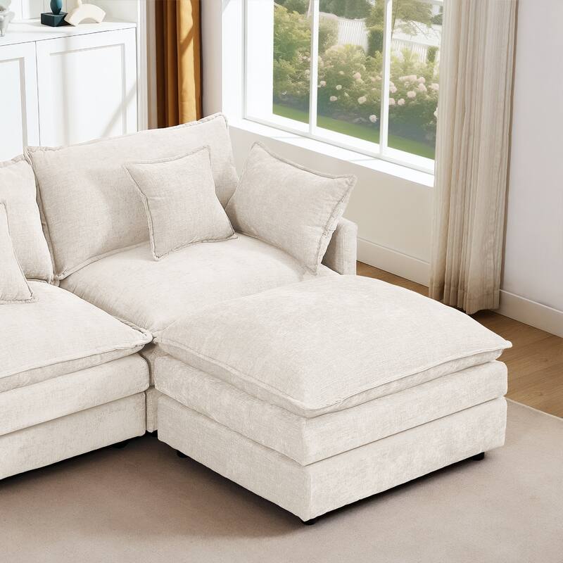 L Shape Modular Sectional Sofa Chenille Upholstered Couch wOttoman