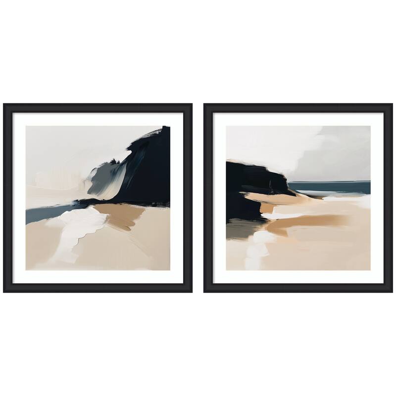 Kate and Laurel Coastal Sand Modern Abstract 1 & 2 2 Piece Framed Wall Art Print Set by The Creative Bunch Studio - 2 Piece Set 35x35 - Black