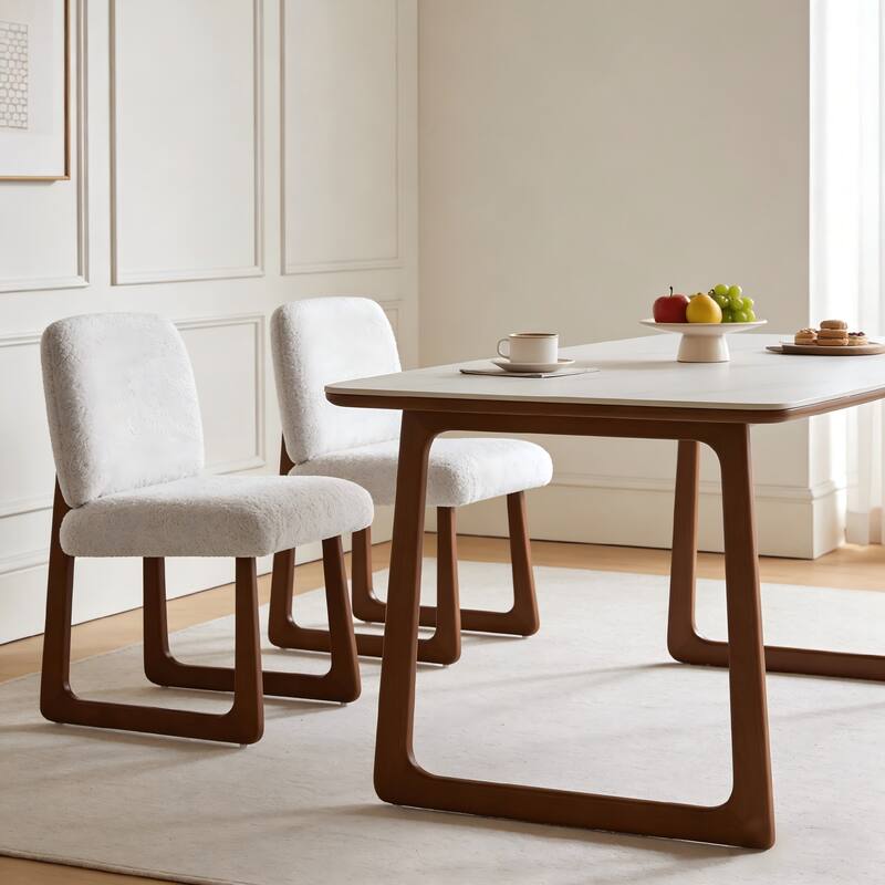 Christopher Knight Home - Modern Upholstered Dining Chair Set with Curved Wooden Legs - Beige+Teak