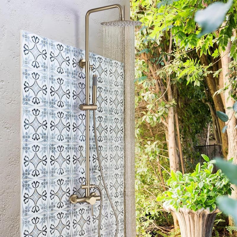 Outdoor 10 Inch Round Rain Shower Set with Handheld Shower (Adjustable Slider)