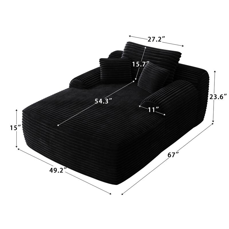 Corduroy Black Oversized Upholstered Sleeper Chaise Lounge Chair, No Assembly Required