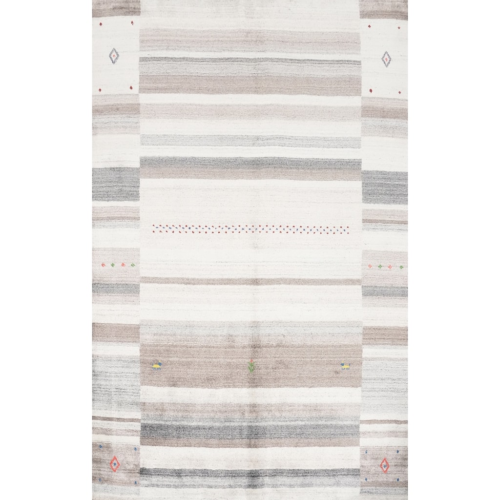 Hand Knotted Oriental 100% Wool Carpet Tribal South-western Beige & Ivories Gabbeh Area Rug - 7' 7'' X 5' 3''