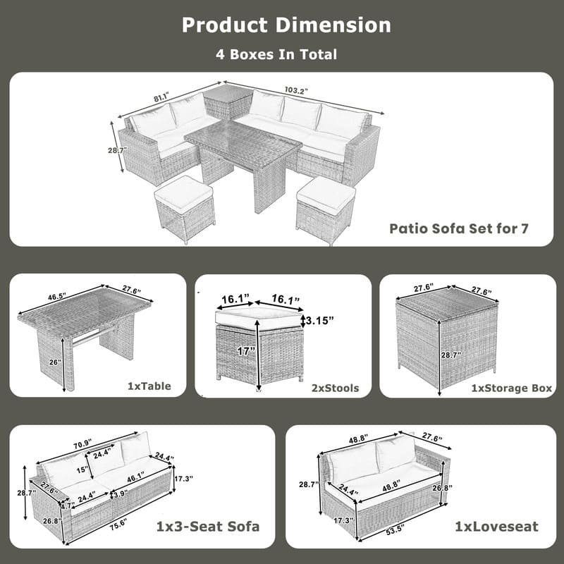 6-Piece All-Weather PE Rattan Patio Set – Adjustable Seating, Storage Box, Removable Covers & Tempered Glass Table Top‌