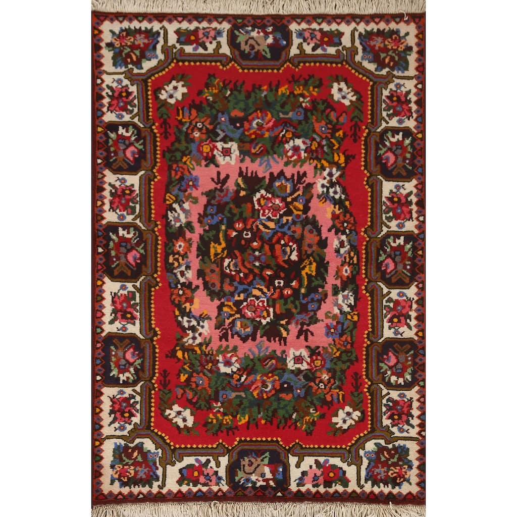 Hand Knotted Oriental 100% Wool Carpet Traditional Floral Pink Bakhtiari Area Rug - 5' 0'' X 3' 8''