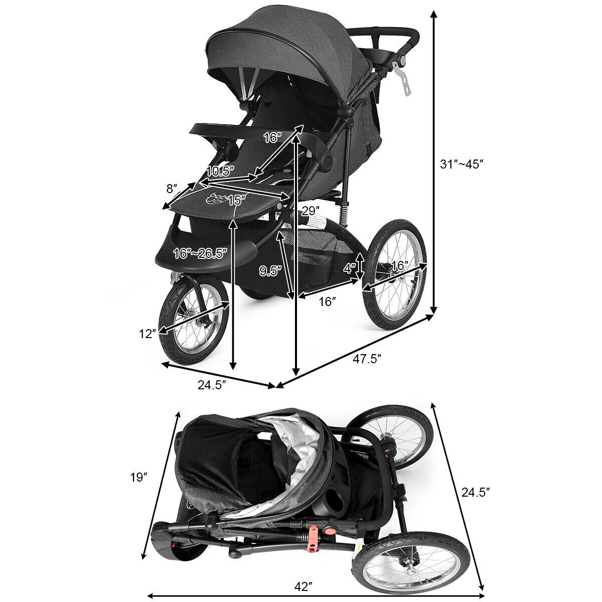 baby joy portable folding stroller