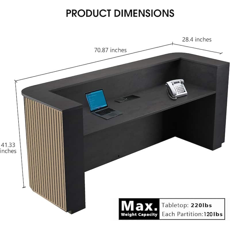 WESOME 70.87in Mid Century Curved Reception Desk with Cable Box LED Light