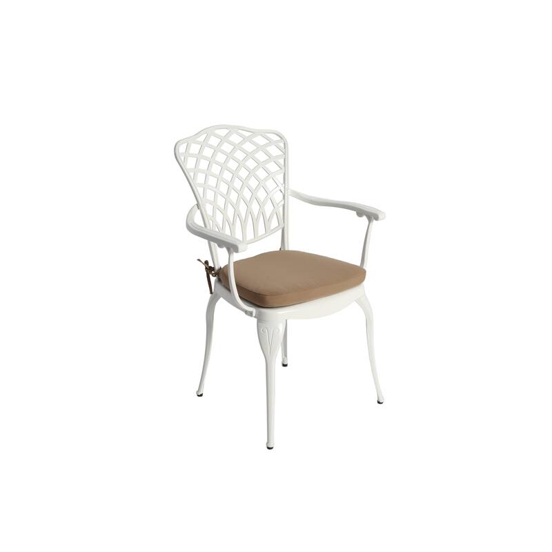 Outdoor 3-Piece Bistro Table and Chairs Set with Umbrella Hole, Patio Aluminum Chairs Set with Cushion & Round Table