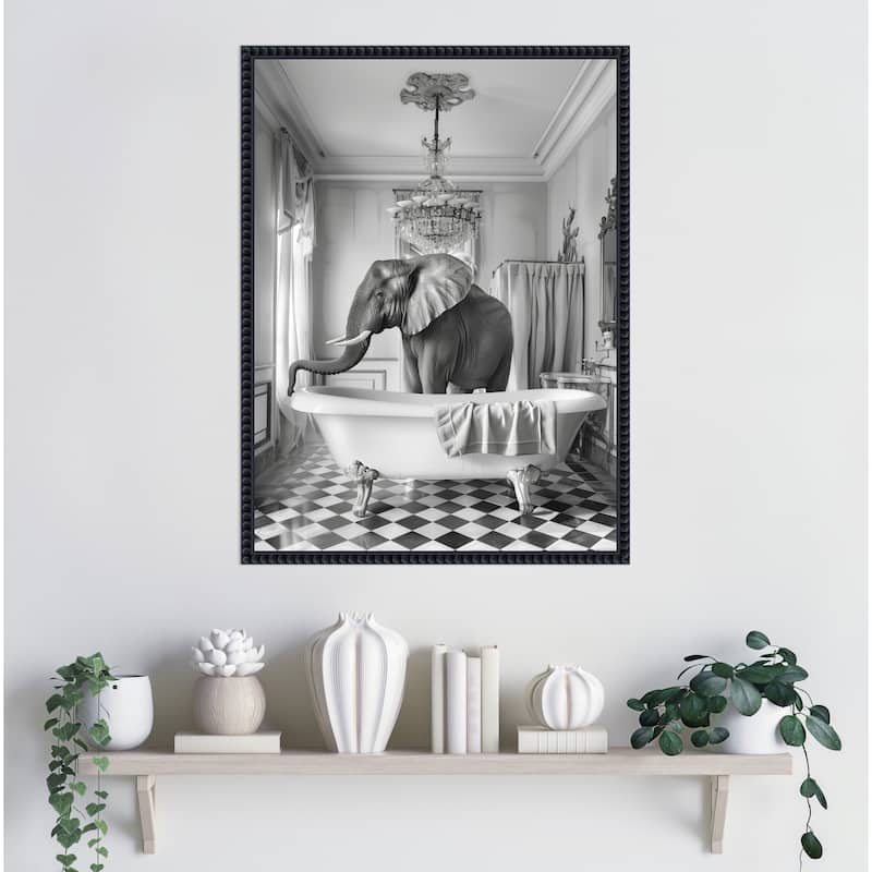 A Bathroom Occupied Elephant by Niky Rahner Framed Canvas Wall Art