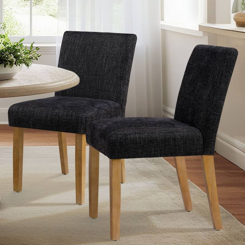 Linen Upholstered Solid Wood Dining Chair (Set of 2) - Black