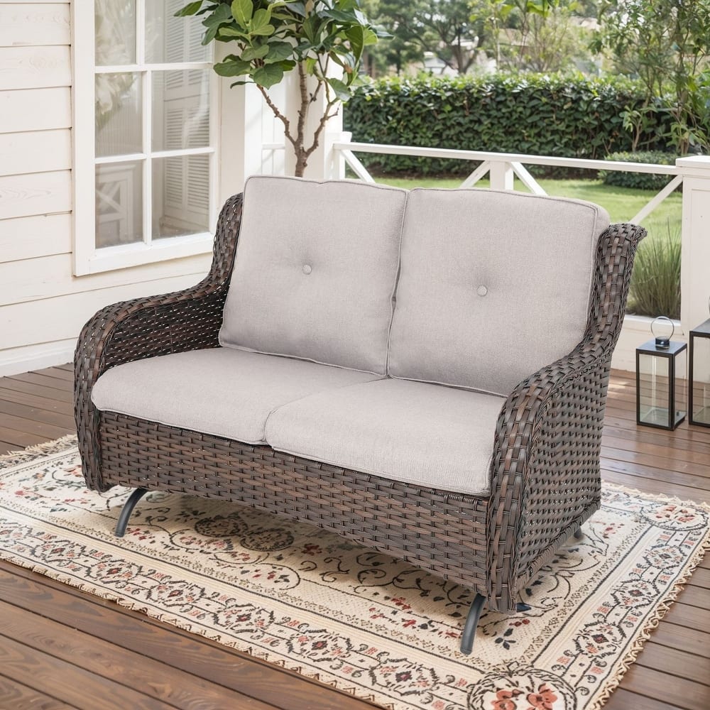 Gymojoy 2 Seat Stylish Patio Loveseat Glider Sofa with Water-Resistant Olefin Cushions